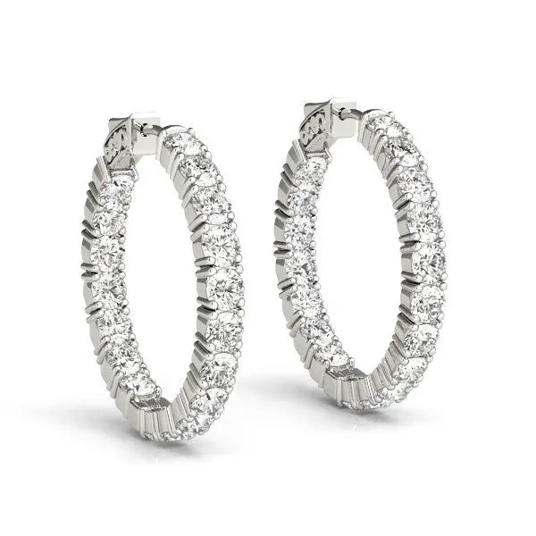 14k White Gold Two Sided Prong Set Diamond Hoop Earrings (3 1/2 cttw) RCJ Earrings  CELESTIA LUXE JEWELLERS