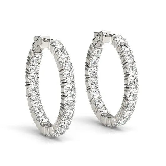 14k White Gold Two Sided Prong Set Diamond Hoop Earrings (3 1/2 cttw) RCJ Earrings  CELESTIA LUXE JEWELLERS