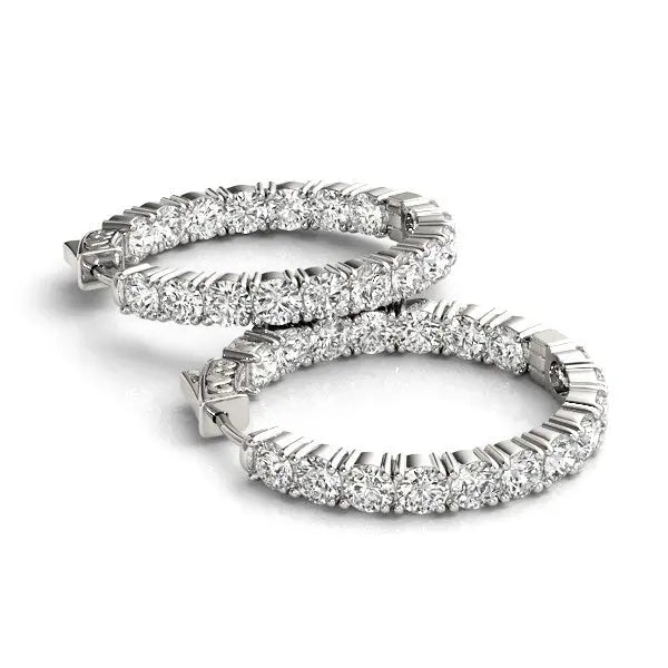 14k White Gold Two Sided Prong Set Diamond Hoop Earrings (3 1/2 cttw) RCJ Earrings  CELESTIA LUXE JEWELLERS
