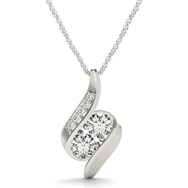 14k White Gold Two Stone Curved Style Diamond Pendant (3/4 cttw) RCJ Necklaces  CELESTIA LUXE JEWELLERS