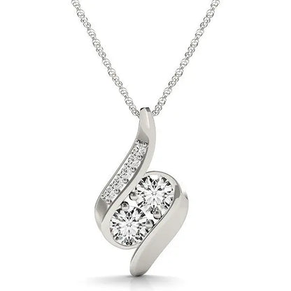 14k White Gold Two Stone Curved Style Diamond Pendant (3/4 cttw) RCJ Necklaces  CELESTIA LUXE JEWELLERS