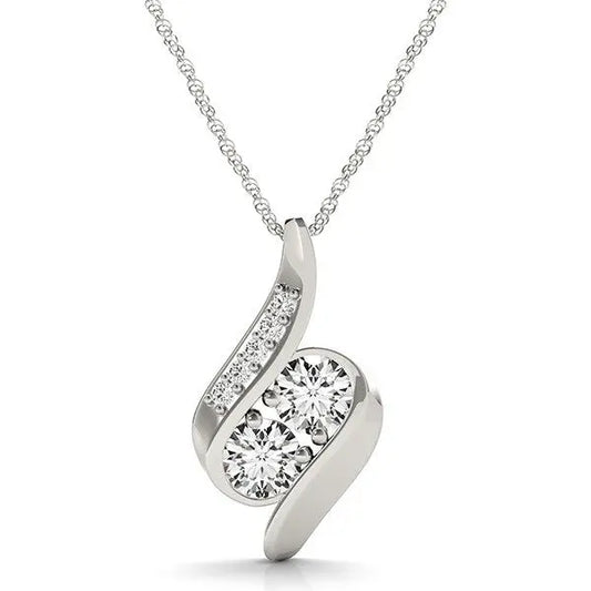 14k White Gold Two Stone Curved Style Diamond Pendant (3/4 cttw) RCJ Necklaces  CELESTIA LUXE JEWELLERS