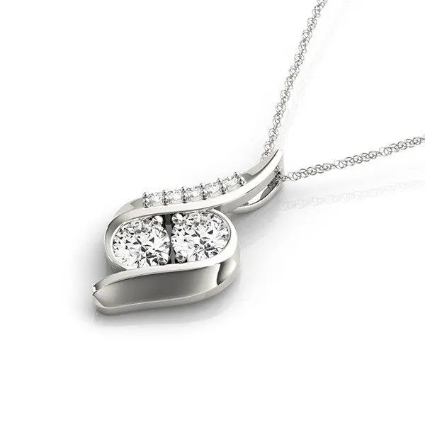 14k White Gold Two Stone Curved Style Diamond Pendant (3/4 cttw) RCJ Necklaces  CELESTIA LUXE JEWELLERS