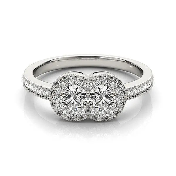 14k White Gold Two Stone Diamond Halo Ring (3/4 cttw) RCJ Rings  CELESTIA LUXE JEWELLERS