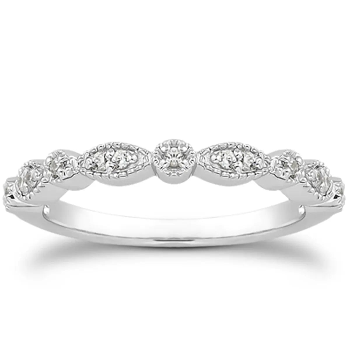 14k White Gold Vintage Look Fancy Pave Diamond Milgrain Wedding Ring Band RCJ Rings  CELESTIA LUXE JEWELLERS