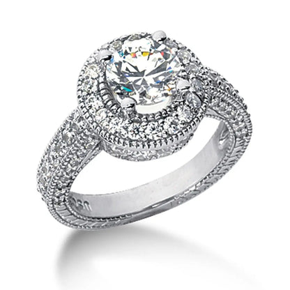 14k White gold Vintage Halo Diamond Semi-Mount RCJ Rings  CELESTIA LUXE JEWELLERS