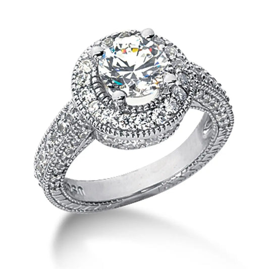 14k White gold Vintage Halo Diamond Semi-Mount RCJ Rings  CELESTIA LUXE JEWELLERS