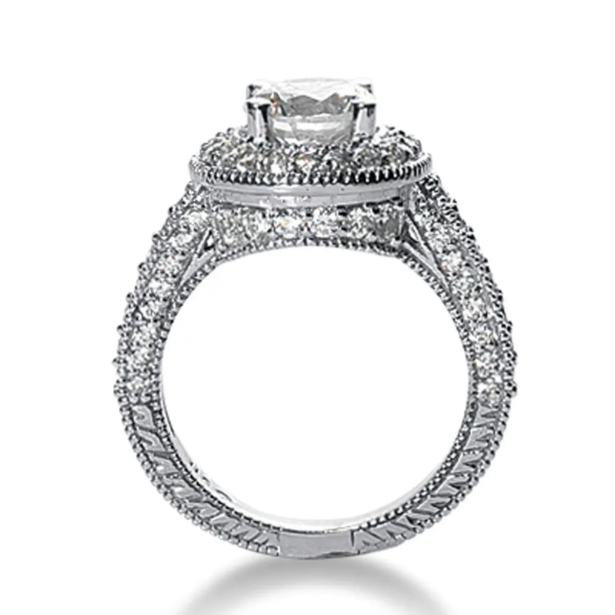 14k White gold Vintage Halo Diamond Semi-Mount RCJ Rings  CELESTIA LUXE JEWELLERS