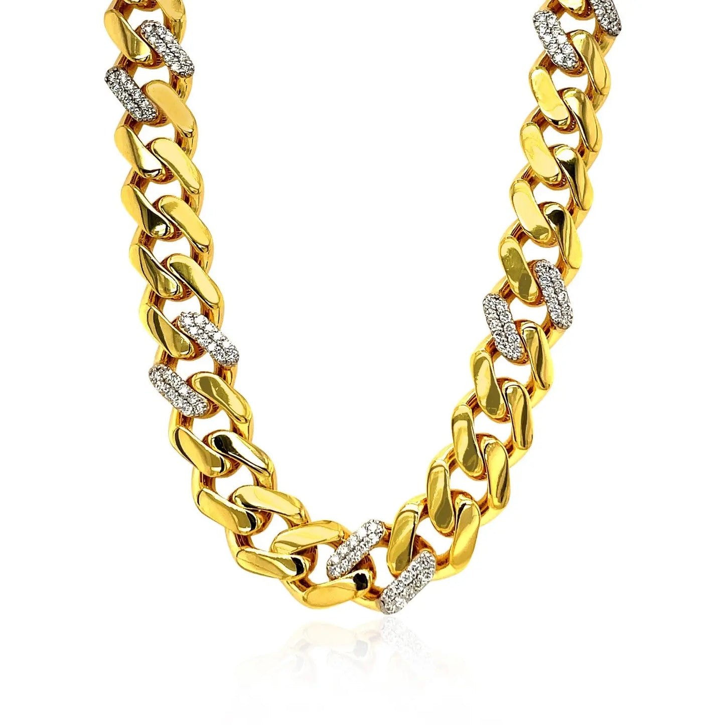14k Yellow Gold 18 inch Polished Curb Chain Necklace with Diamonds RCJ Necklaces  CELESTIA LUXE JEWELLERS