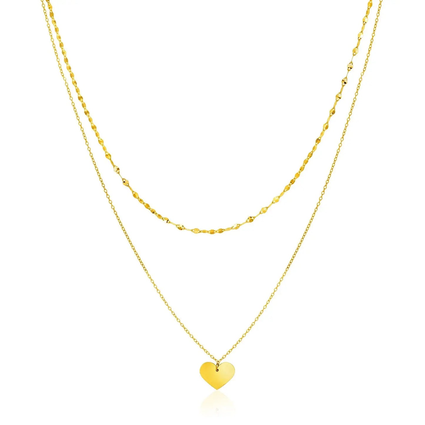 14k Yellow Gold 18 inch Two Strand Necklace with Heart Pendant RCJ Necklaces  CELESTIA LUXE JEWELLERS