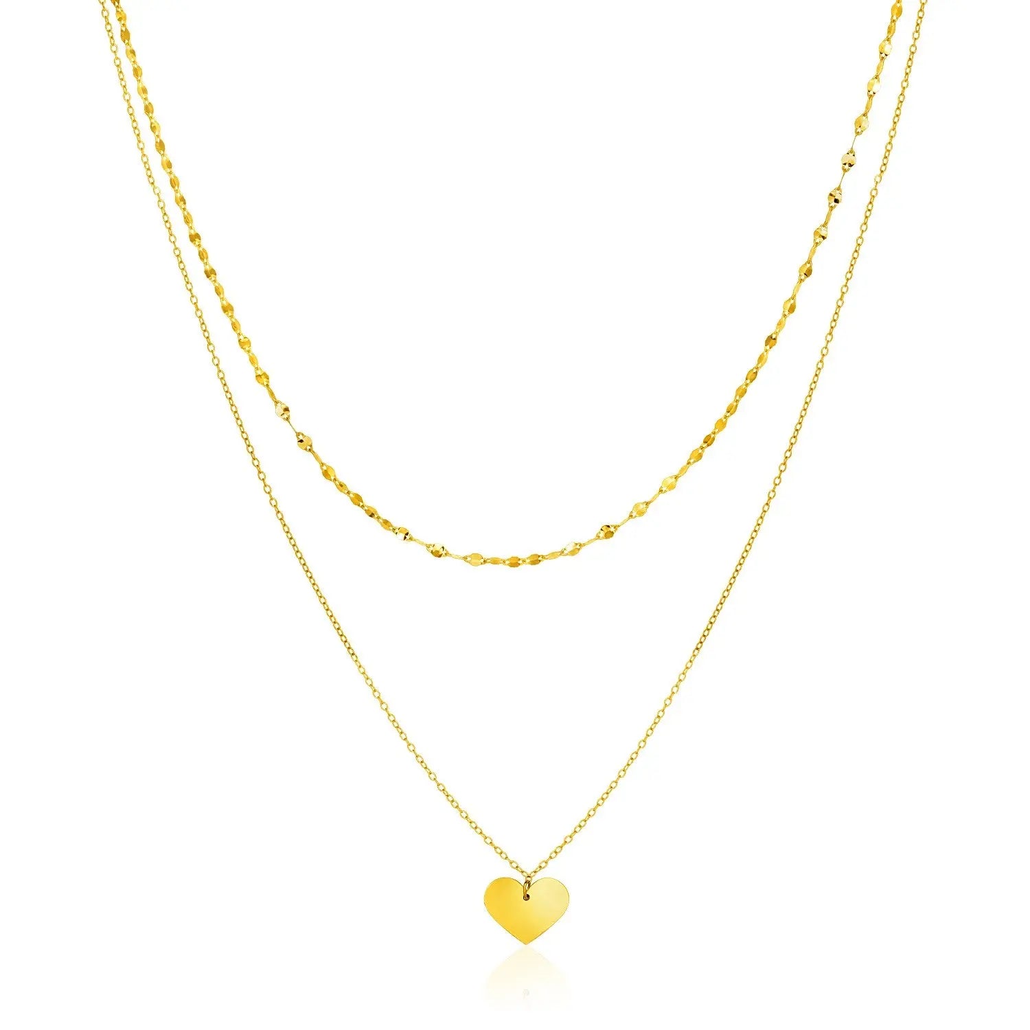 14k Yellow Gold 18 inch Two Strand Necklace with Heart Pendant RCJ Necklaces  CELESTIA LUXE JEWELLERS