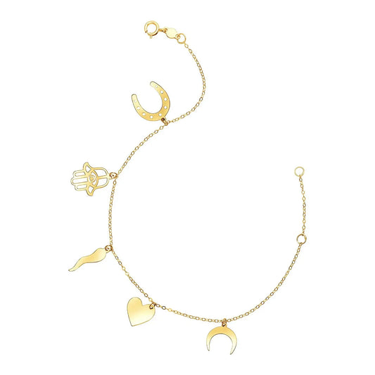 14k Yellow Gold 7 inch Bracelet with Polished Charms RCJ Bracelets  CELESTIA LUXE JEWELLERS