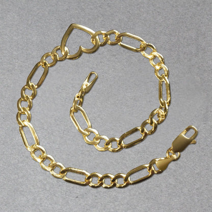 14k Yellow Gold 7 inch Figaro Chain Bracelet with Heart (4.50 mm) RCJ Bracelets  CELESTIA LUXE JEWELLERS