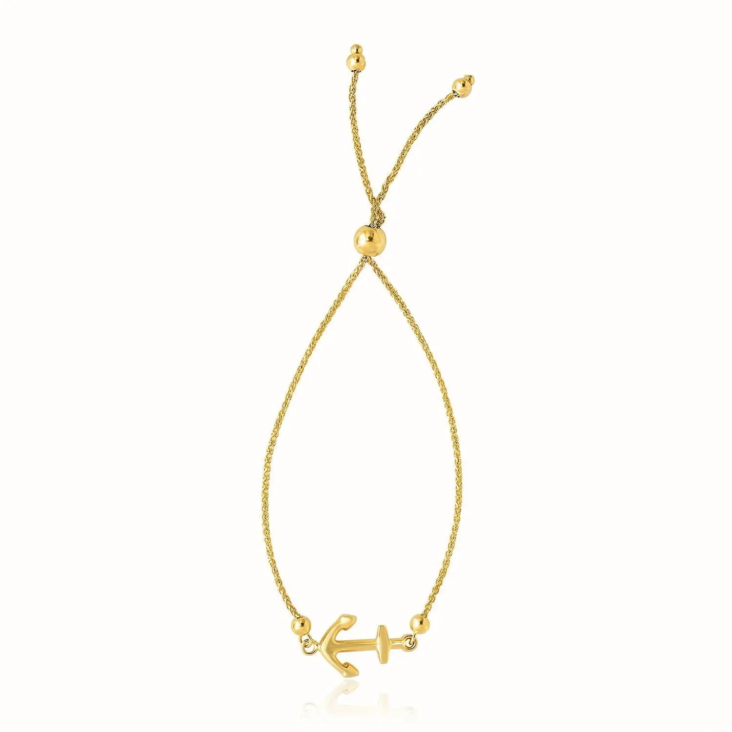 14k Yellow Gold Anchor Design Adjustable Lariat Bracelet RCJ Bracelets  CELESTIA LUXE JEWELLERS