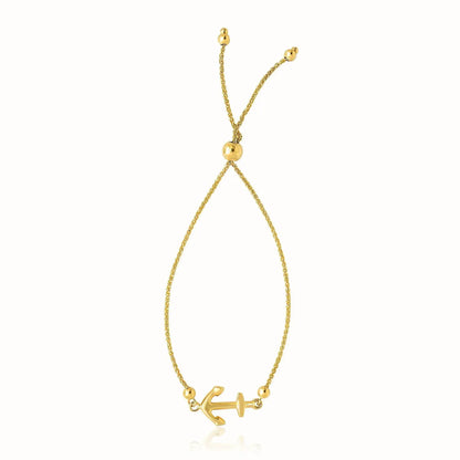 14k Yellow Gold Anchor Design Adjustable Lariat Bracelet RCJ Bracelets  CELESTIA LUXE JEWELLERS