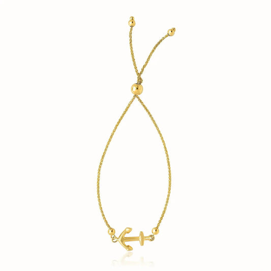 14k Yellow Gold Anchor Design Adjustable Lariat Bracelet RCJ Bracelets  CELESTIA LUXE JEWELLERS