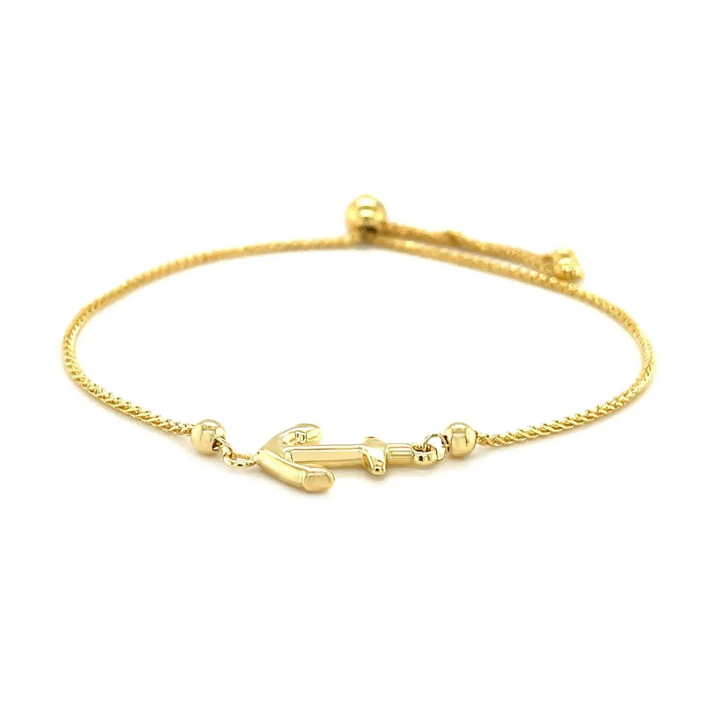14k Yellow Gold Anchor Design Adjustable Lariat Bracelet RCJ Bracelets  CELESTIA LUXE JEWELLERS
