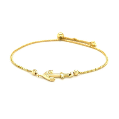 14k Yellow Gold Anchor Design Adjustable Lariat Bracelet RCJ Bracelets  CELESTIA LUXE JEWELLERS