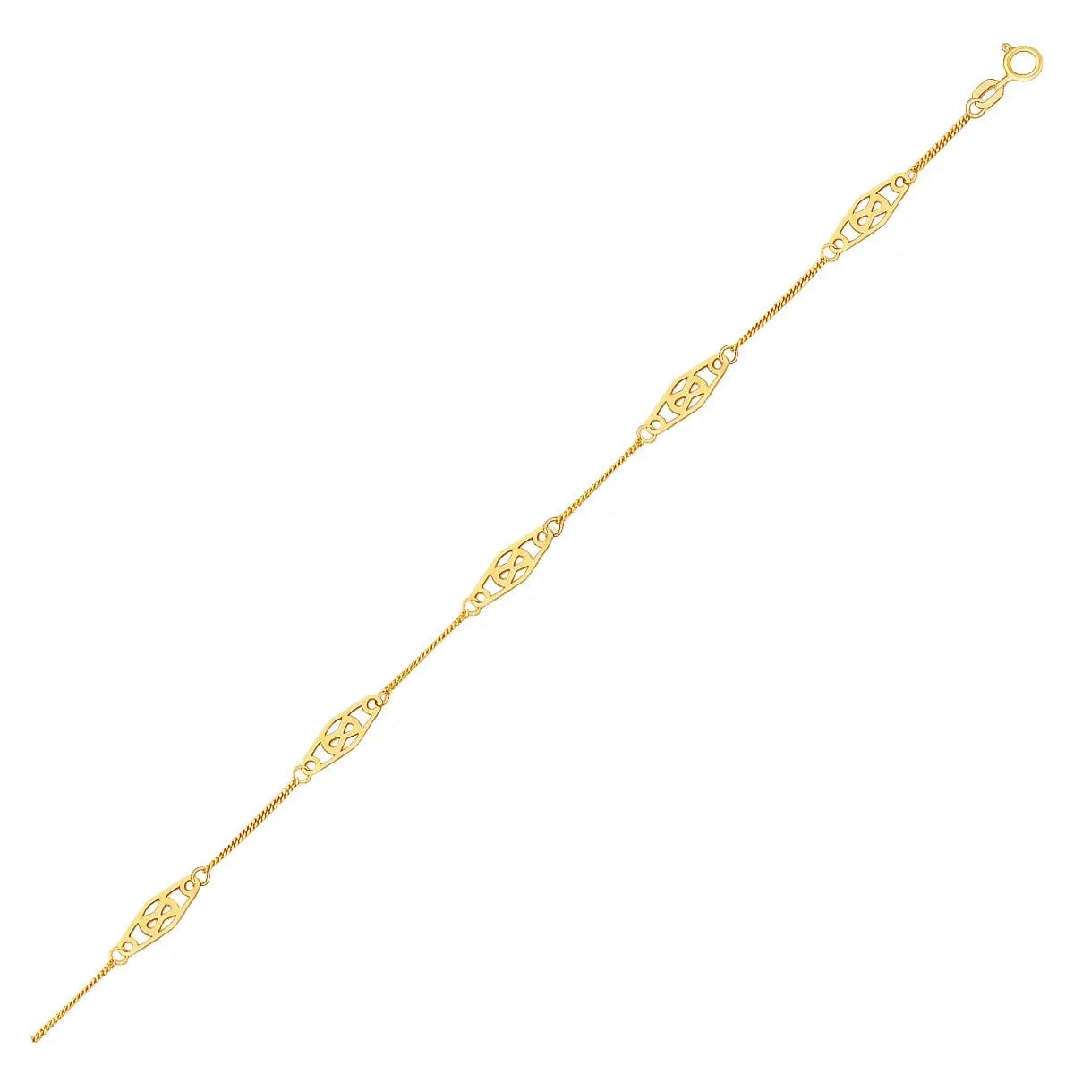 14k Yellow Gold Anklet with Fancy Diamond Shape Filigree Stations RCJ Anklets  CELESTIA LUXE JEWELLERS