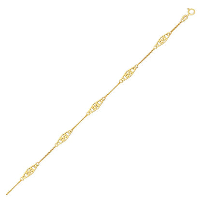 14k Yellow Gold Anklet with Fancy Diamond Shape Filigree Stations RCJ Anklets  CELESTIA LUXE JEWELLERS