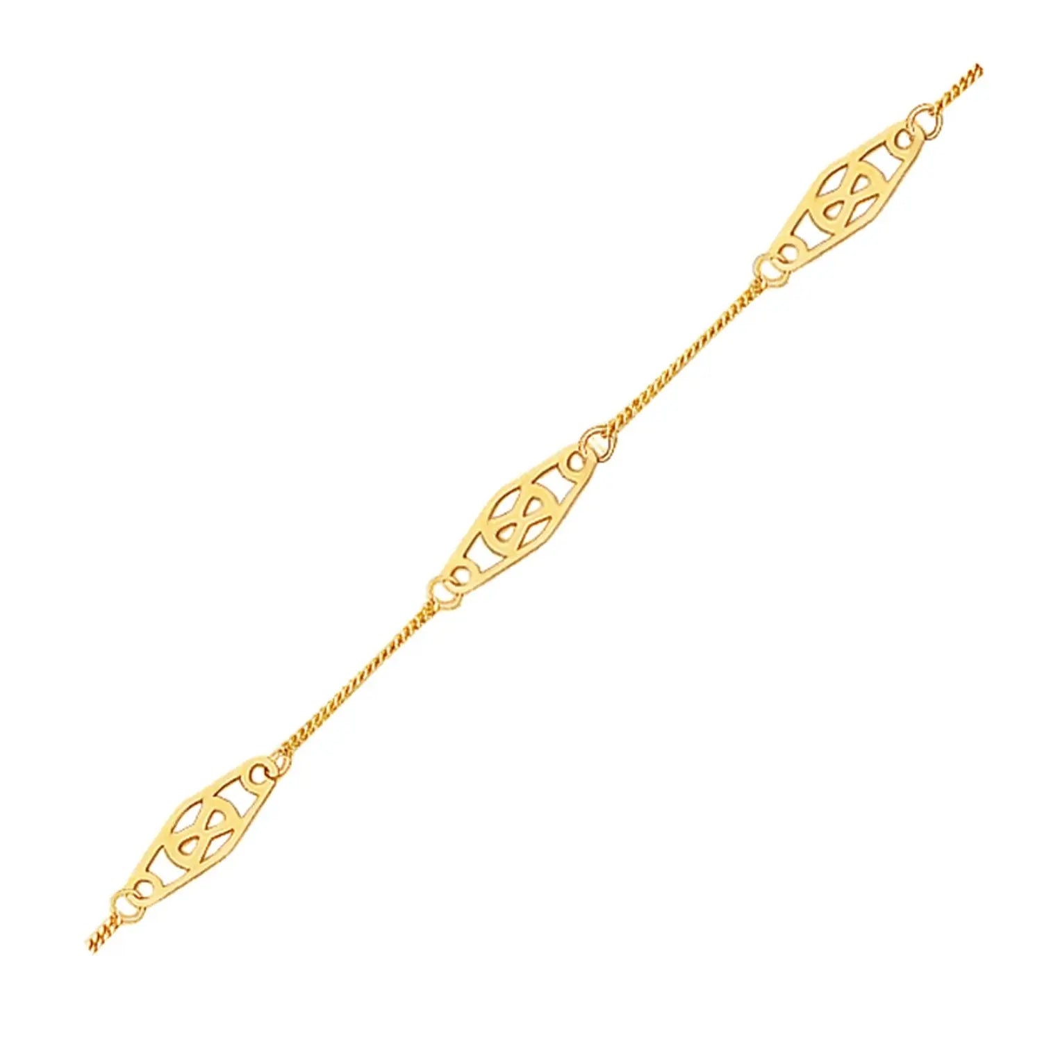 14k Yellow Gold Anklet with Fancy Diamond Shape Filigree Stations RCJ Anklets  CELESTIA LUXE JEWELLERS