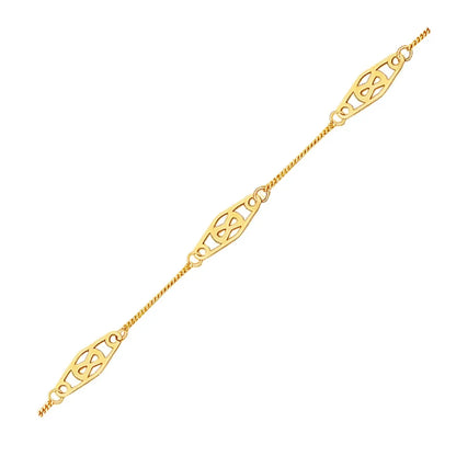 14k Yellow Gold Anklet with Fancy Diamond Shape Filigree Stations RCJ Anklets  CELESTIA LUXE JEWELLERS