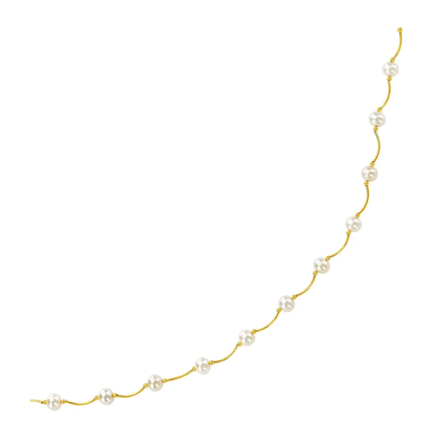 14k Yellow Gold Arc Link Necklace with White Pearls RCJ Necklaces  CELESTIA LUXE JEWELLERS