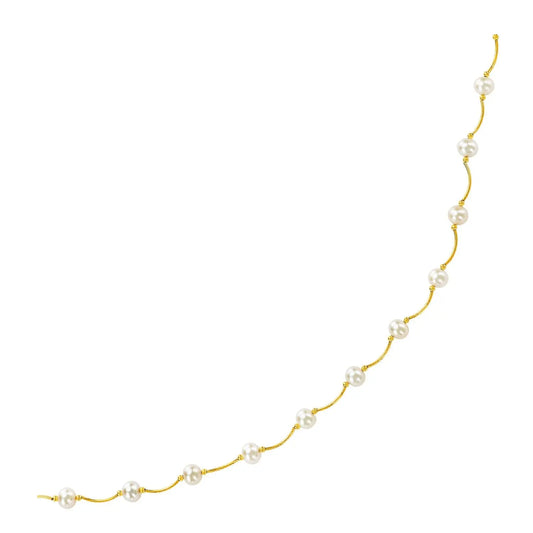 14k Yellow Gold Arc Link Necklace with White Pearls RCJ Necklaces  CELESTIA LUXE JEWELLERS
