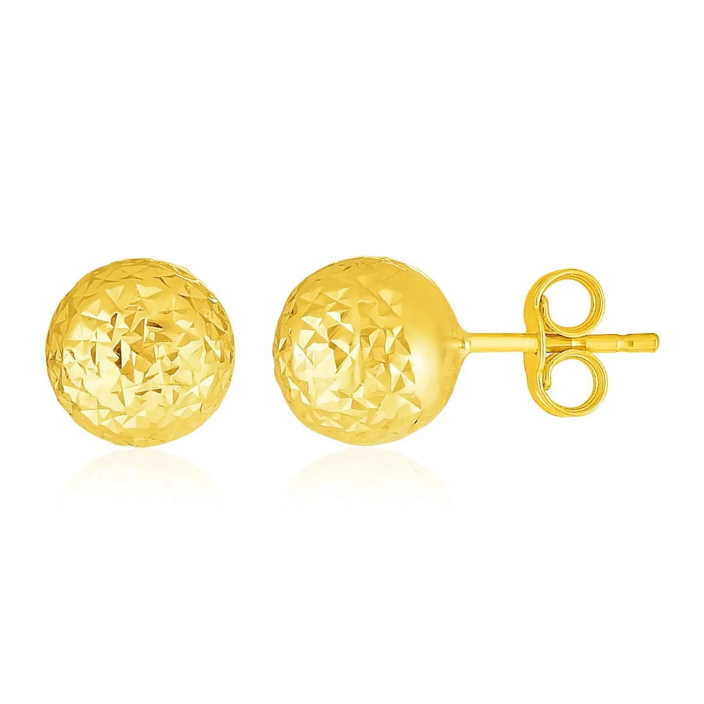 14k Yellow Gold Ball Earrings with Crystal Cut Texture(7mm) RCJ Earrings  CELESTIA LUXE JEWELLERS