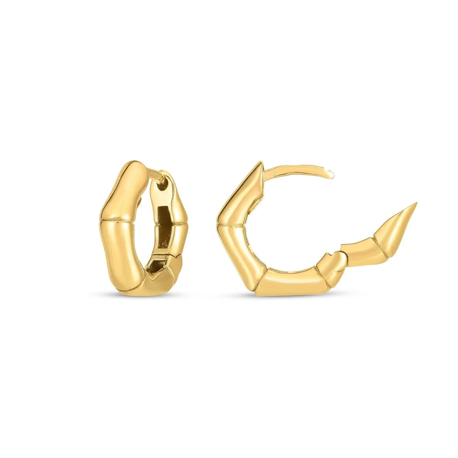 14k Yellow Gold Bamboo Huggie Hoops RCJ Earrings  CELESTIA LUXE JEWELLERS
