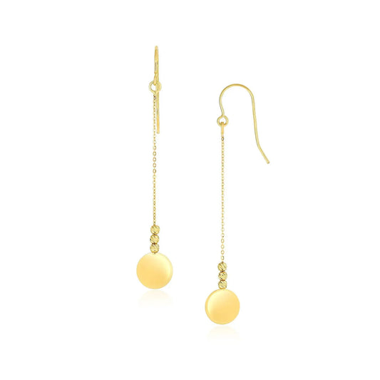 14k Yellow Gold Bead and Shiny Disc Drop Earrings RCJ Earrings  CELESTIA LUXE JEWELLERS