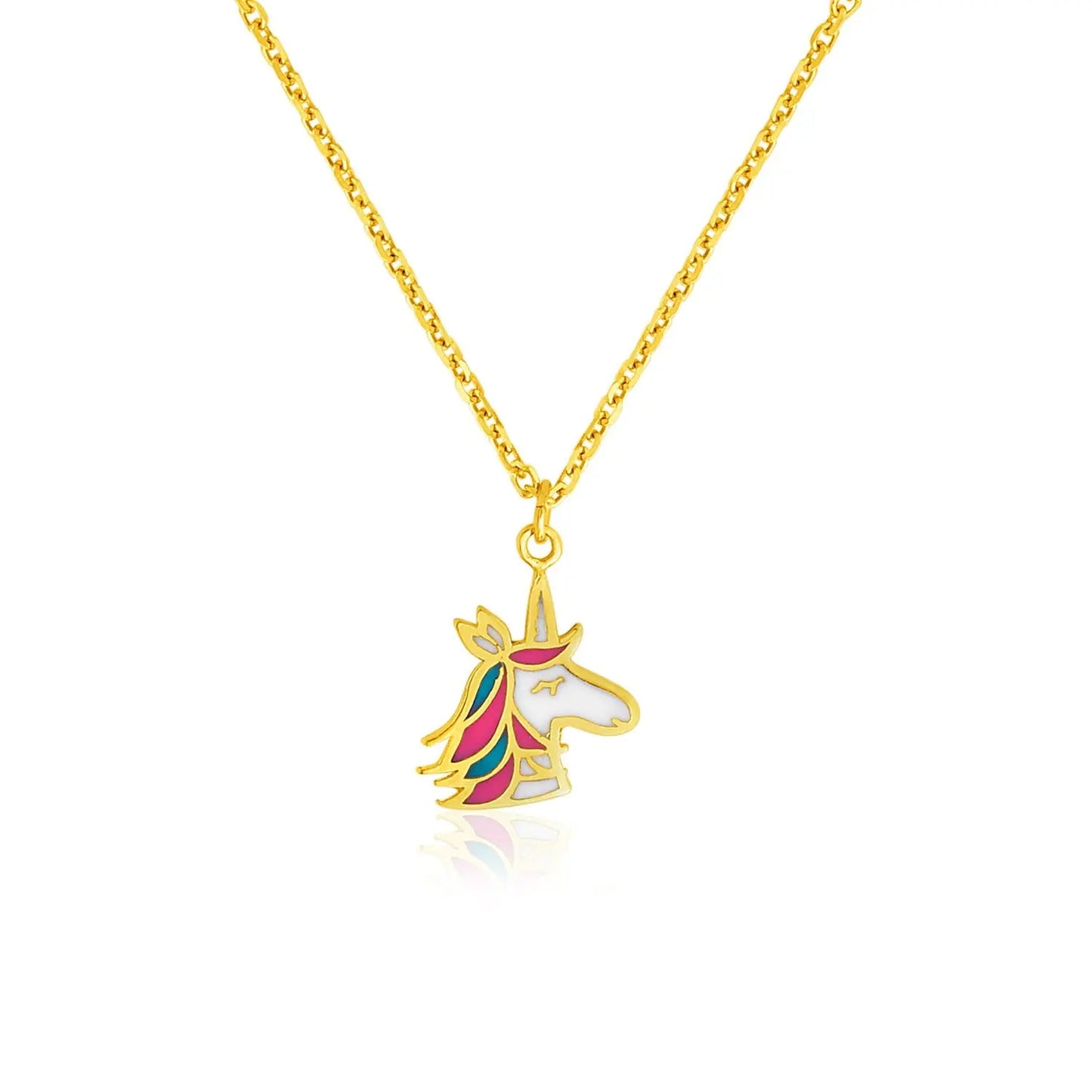 14k Yellow Gold Childrens Necklace with Enameled Unicorn Pendant RCJ Necklaces  CELESTIA LUXE JEWELLERS