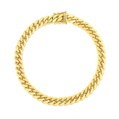 14k Yellow Gold Classic Miami Cuban Solid Bracelet (7.10 mm) RCJ Bracelets  CELESTIA LUXE JEWELLERS