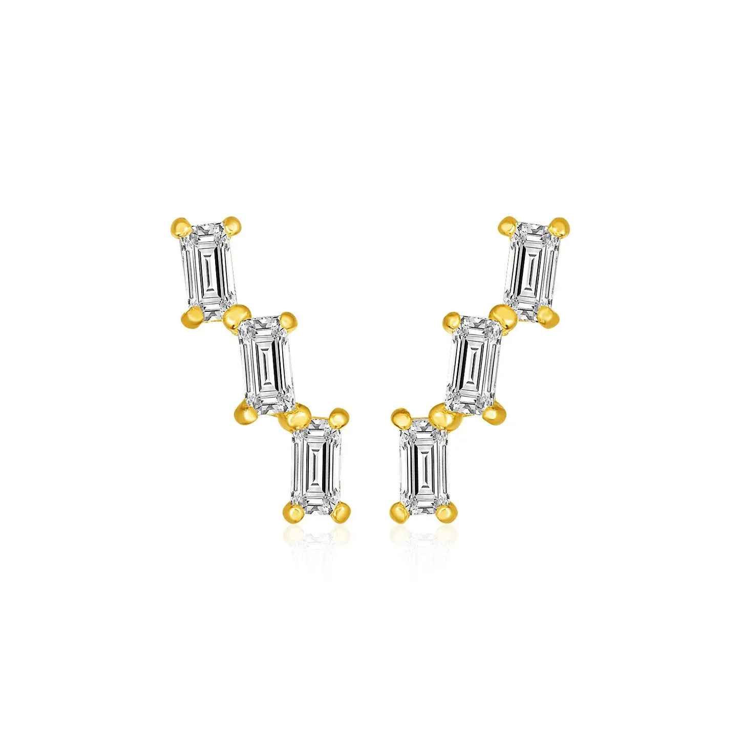 14k Yellow Gold Climber Post Earrings with Baguette Cubic Zirconias RCJ Earrings  CELESTIA LUXE JEWELLERS