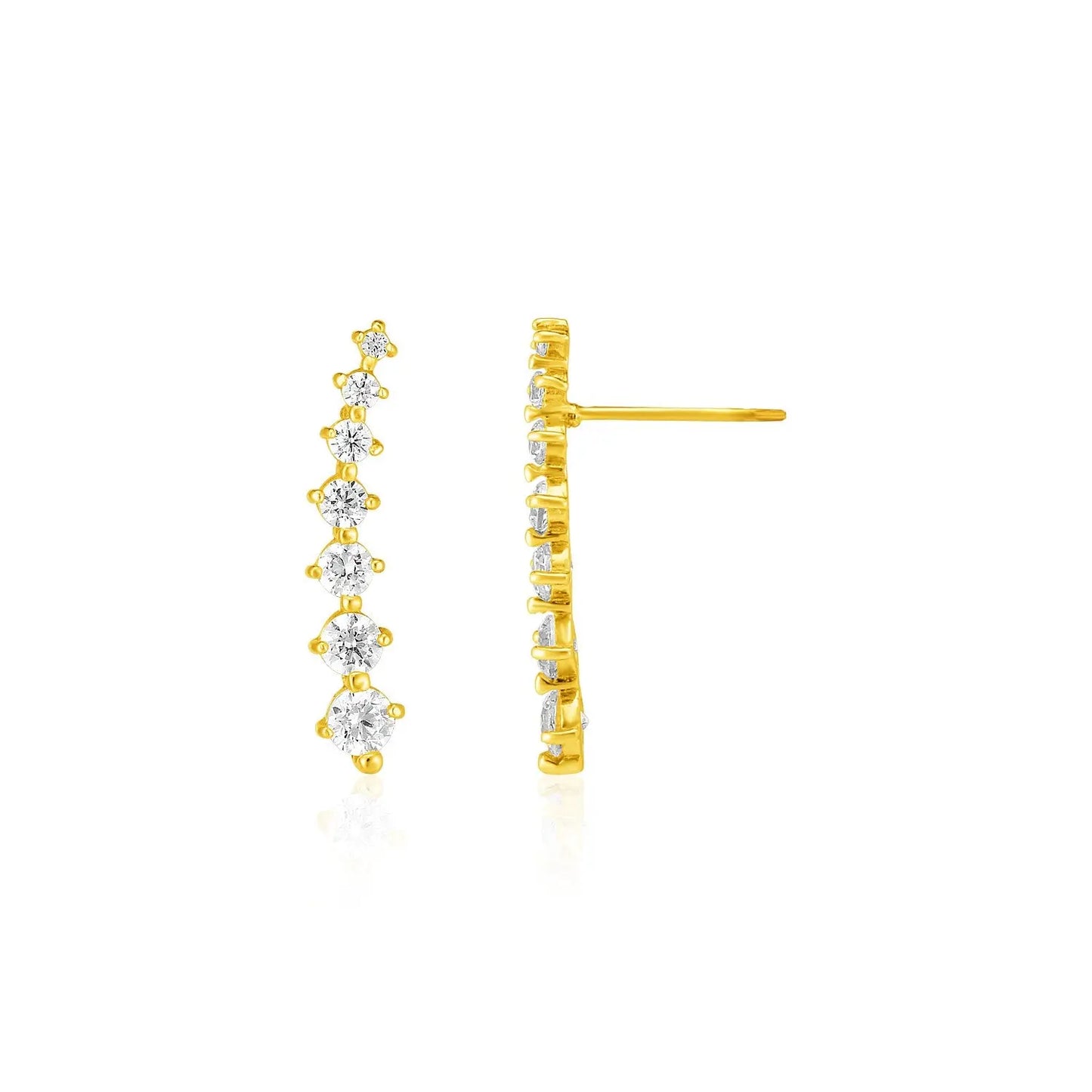 14k Yellow Gold Climber Post Earrings with Cubic Zirconias RCJ Earrings  CELESTIA LUXE JEWELLERS