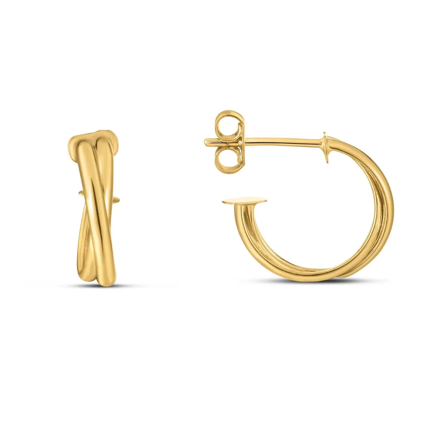 14k Yellow Gold Crossover Hoops RCJ Earrings  CELESTIA LUXE JEWELLERS