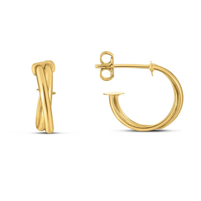 14k Yellow Gold Crossover Hoops RCJ Earrings  CELESTIA LUXE JEWELLERS