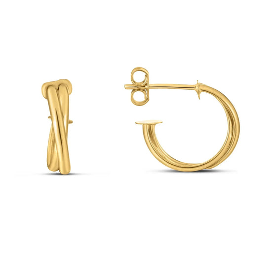 14k Yellow Gold Crossover Hoops RCJ Earrings  CELESTIA LUXE JEWELLERS