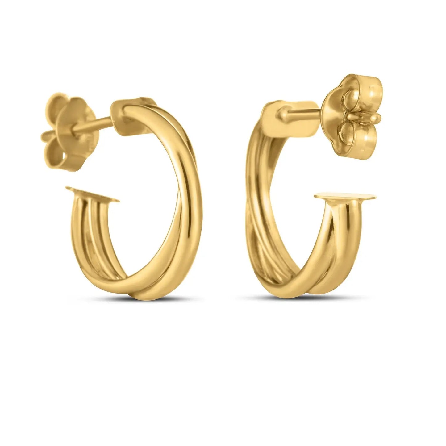 14k Yellow Gold Crossover Hoops RCJ Earrings  CELESTIA LUXE JEWELLERS