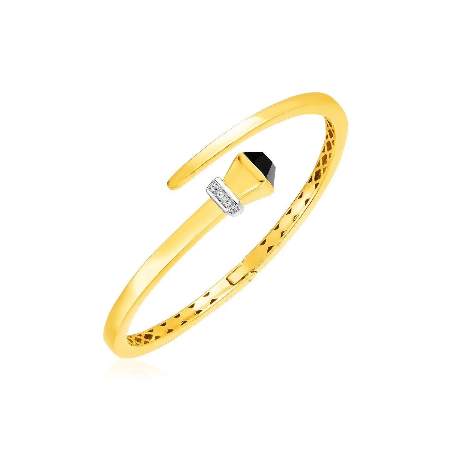 14k Yellow Gold Crossover Style Hinged Bangle Bracelet with Onyx (3.40 mm) RCJ Bangles  CELESTIA LUXE JEWELLERS