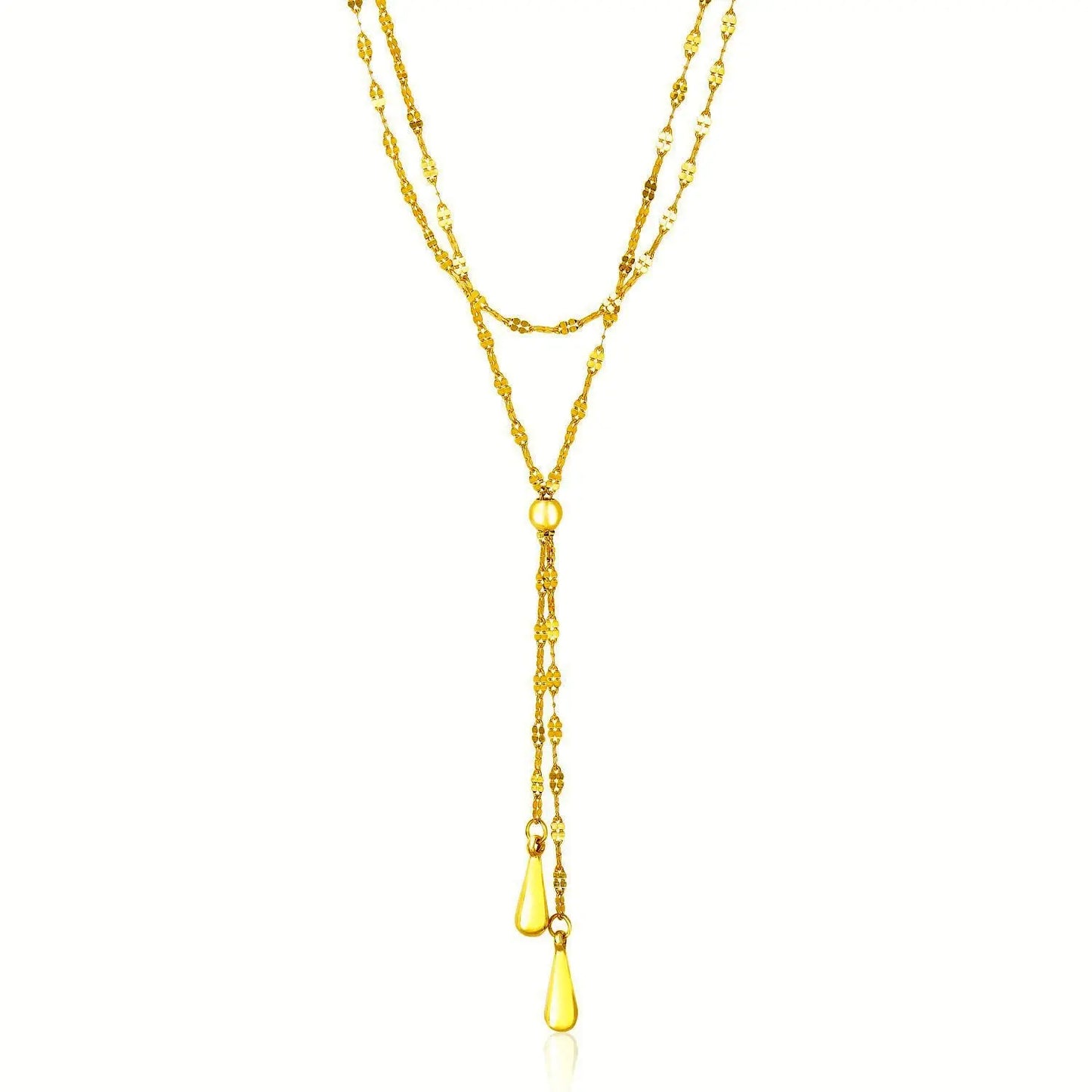 14k Yellow Gold Double Strand Chain with Puffed Heart Lariat Necklace RCJ Necklaces  CELESTIA LUXE JEWELLERS