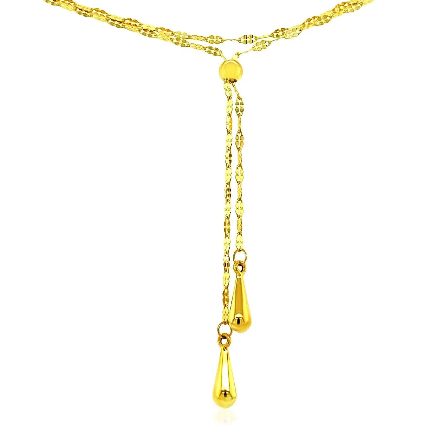 14k Yellow Gold Double Strand Chain with Puffed Heart Lariat Necklace RCJ Necklaces  CELESTIA LUXE JEWELLERS