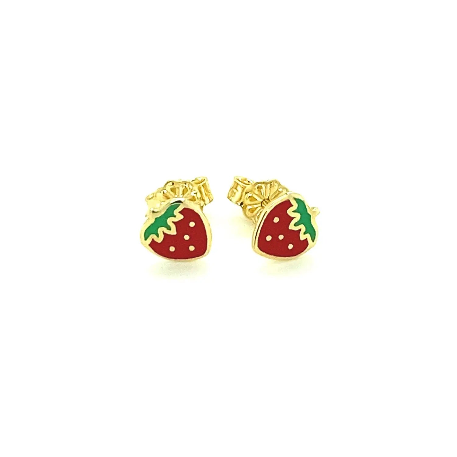 14k Yellow Gold Enameled Strawberry Childrens Earrings RCJ Earrings  CELESTIA LUXE JEWELLERS