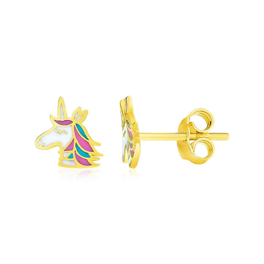 14k Yellow Gold Enameled Unicorn Childrens Earrings RCJ Earrings  CELESTIA LUXE JEWELLERS