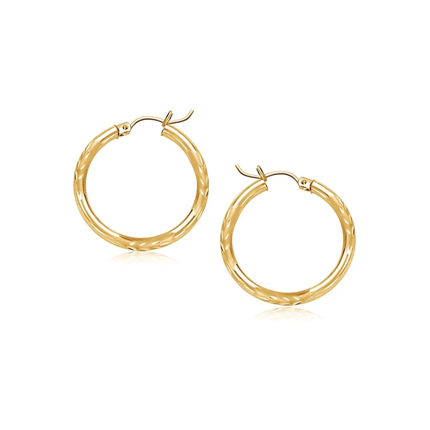 14k Yellow Gold Fancy Diamond Cut Slender Small Hoop Earrings (2x15mm) RCJ Earrings  CELESTIA LUXE JEWELLERS