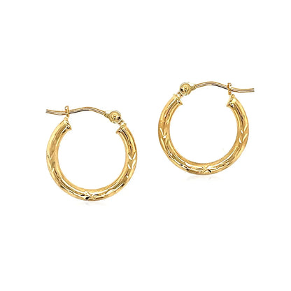14k Yellow Gold Fancy Diamond Cut Slender Small Hoop Earrings (2x15mm) RCJ Earrings  CELESTIA LUXE JEWELLERS