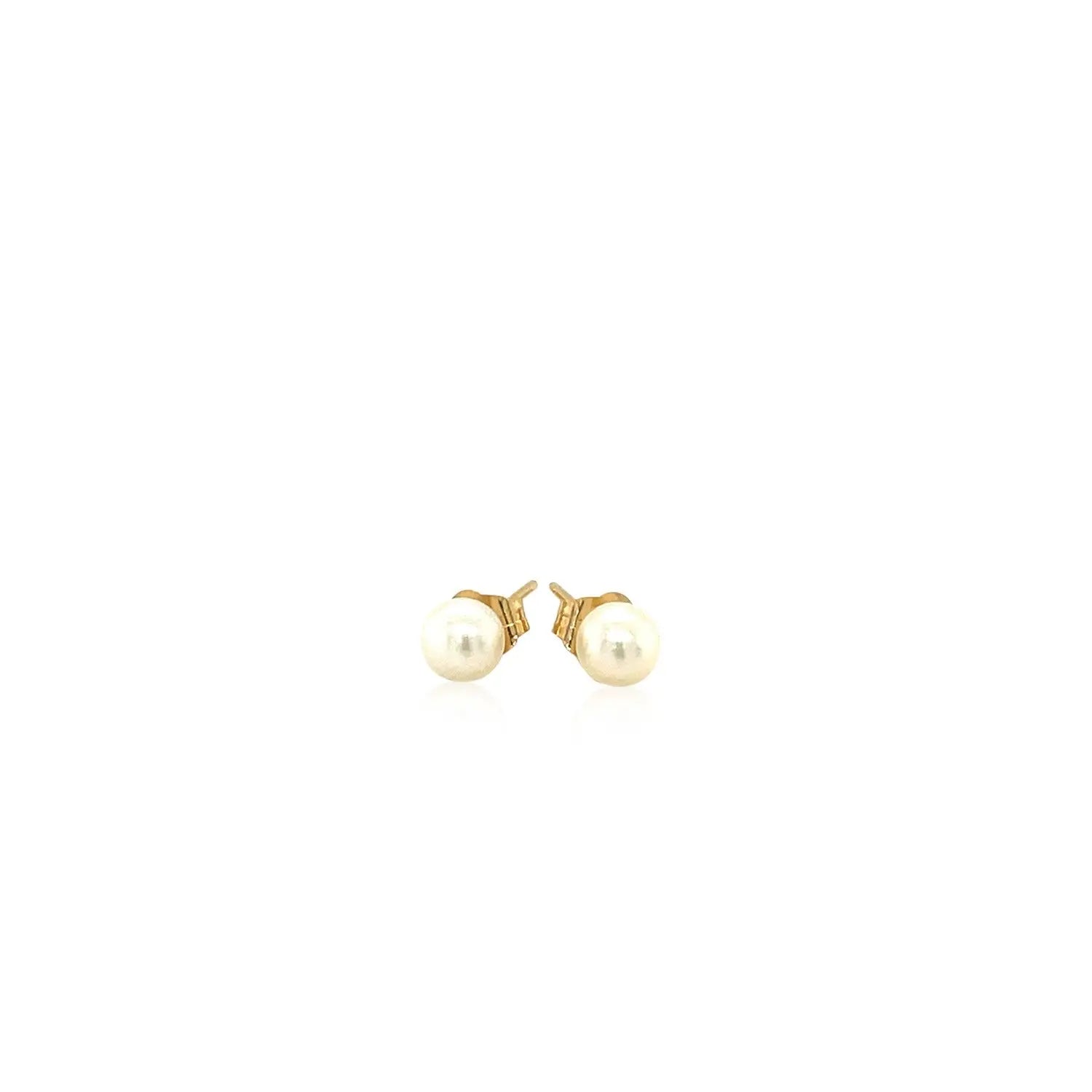14k Yellow Gold Freshwater Cultured White Pearl Stud Earrings (4mm) RCJ Earrings  CELESTIA LUXE JEWELLERS