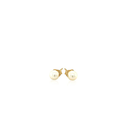 14k Yellow Gold Freshwater Cultured White Pearl Stud Earrings (4mm) RCJ Earrings  CELESTIA LUXE JEWELLERS
