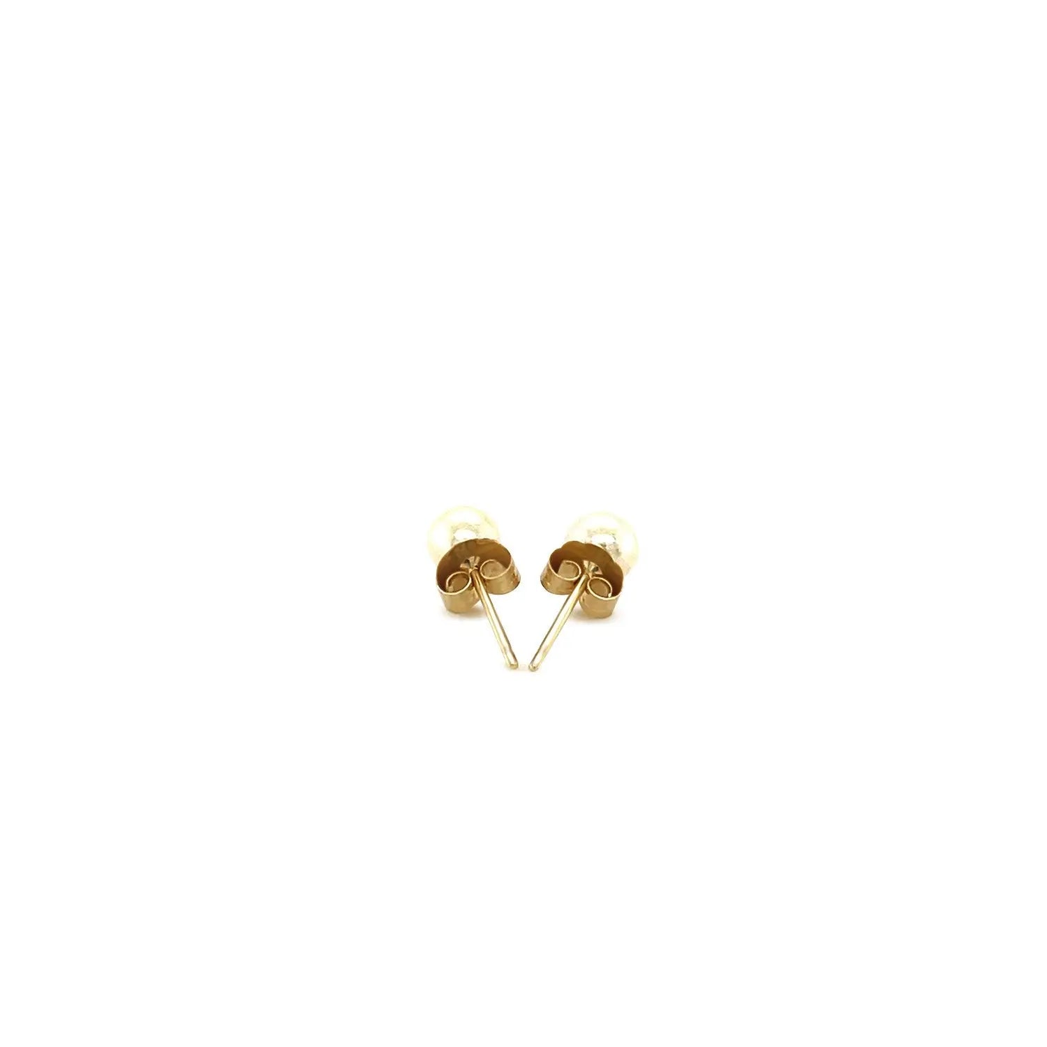 14k Yellow Gold Freshwater Cultured White Pearl Stud Earrings (4mm) RCJ Earrings  CELESTIA LUXE JEWELLERS