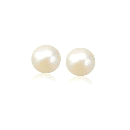 14k Yellow Gold Freshwater Cultured White Pearl Stud Earrings (7mm) RCJ Earrings  CELESTIA LUXE JEWELLERS